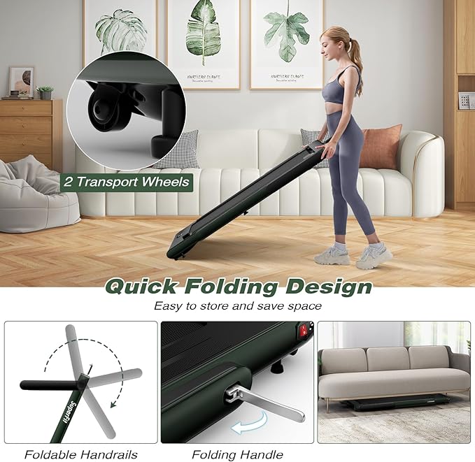 Goplus 2 in 1 Folding Treadmill, 2.25HP Superfit Under Desk Electric Treadmill, Installation-Free with Remote Control, APP Control and LED Display, Walking Jogging for Home Office