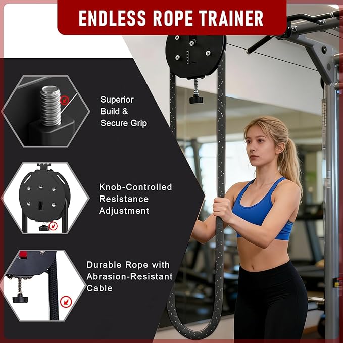 Endless Rope Trainer, Suspension Pulley Cable Machine with Adjustable Resistance, Pull Rope Fitness Training Equipment, for Physical Training red
