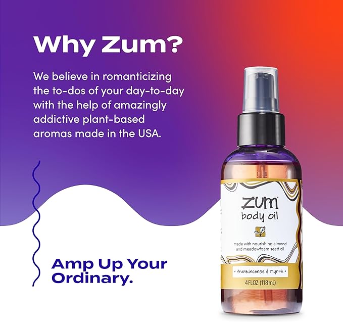 Indigo Wild Zum Frankincense & Myrrh Body Oil - Nourishing Body Massage Oil for Massage Therapy & Hydration - Nourishing, Vegetarian Massaging Oil with Sweet Almond Oil - 4 fl oz