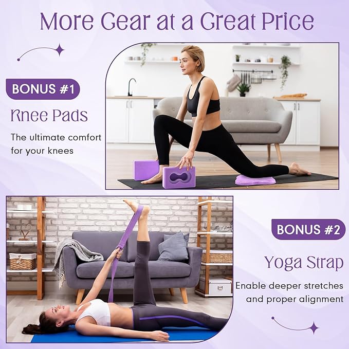 2 Pack Yoga Blocks Wrist Support Yoga Blocks with Knee Pads and Strap to Put Less Weight on Wrist Improve Comfort and Grip, EVA Foam Pilates Exercise Balance Stretching Accessories
