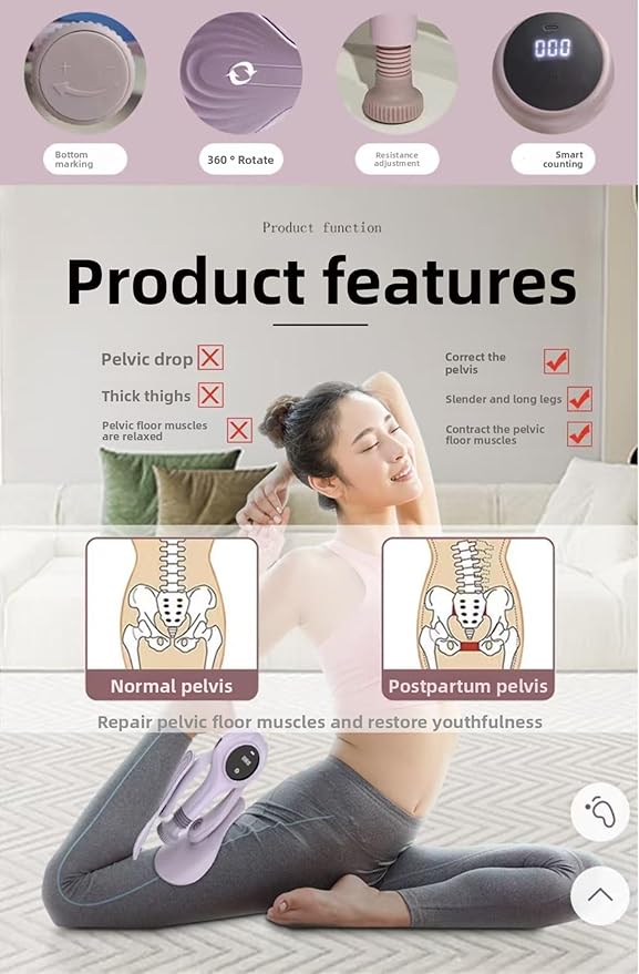 Smart Pelvic Floor & Inner Thigh Exerciser | Postpartum Recovery, Pelvic Alignment & Leg Toning | 5-Level Resistance, Smart Counter, 360° Swivel, Thickened EVA Cushions