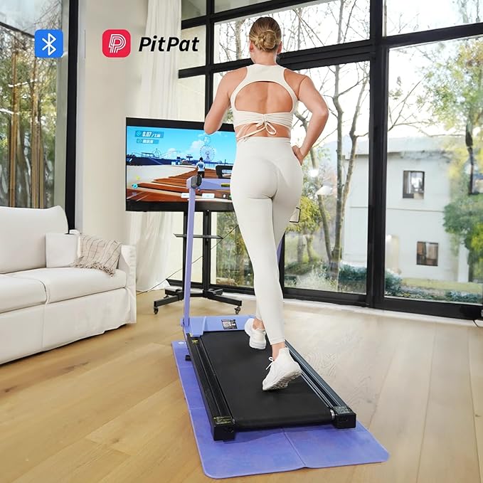 DeerRun Foldable Treadmill for Home with 6% Manual Incline & Handlebar, Compact Folding Walking Pad Treadmill for Walking, Jogging & Running, 0.6-7.5 MPH, 300 lb Capacity, App & Remote Control