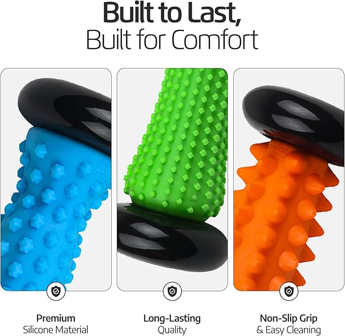 Logest Foot Massage Roller - for Trigger Point Therapy, Injury Rehabilitation & Deep Tissue Massage - Prevent Stiffness & Improve Strength - Silicon with Nodules (Orange - Blue - Green 3 Pack)