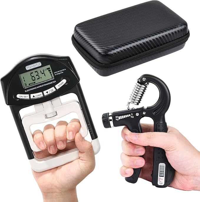 Handeful Grip Strength Tester Trainer - Dynamometer Handgrip Measurer Meter, Handheld Strengthener Exerciser for Sports, School, and Home Use