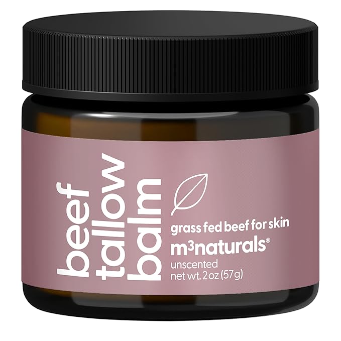 100% Unscented Grass Fed Beef Tallow for Skin, Body and Face | Fragrance Free Moisturizing Honey Balm with Cold-Pressed Olive Oil and Beeswax | Suitable For Dry, Sensitive & Irritated Skin, 2 oz (57g)