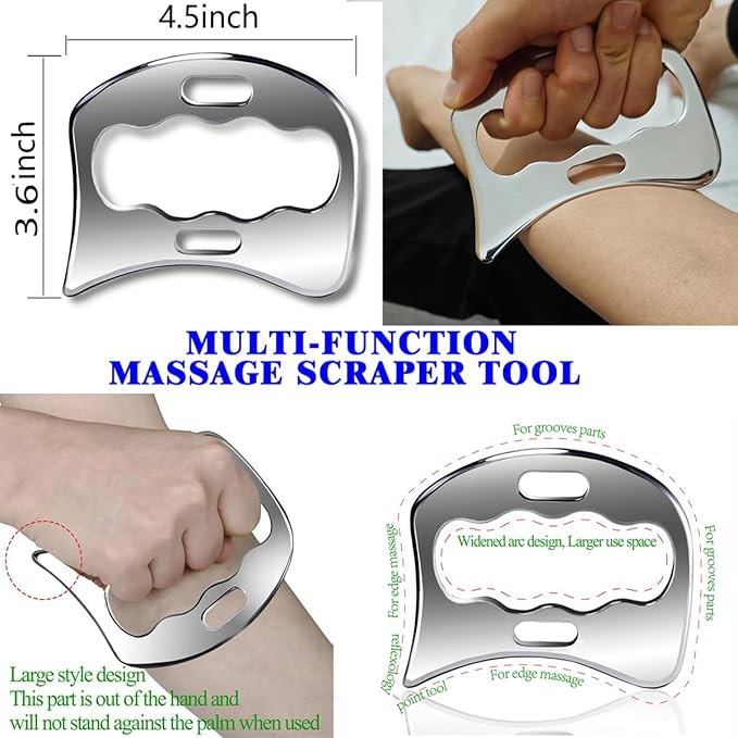 4 in 1 Professional Stainless Steel Muscle Scraper Tool Set, IASTM Therapy Tools with Storage Pouch, Physical Therapy and Soft Tissue Massage Tools