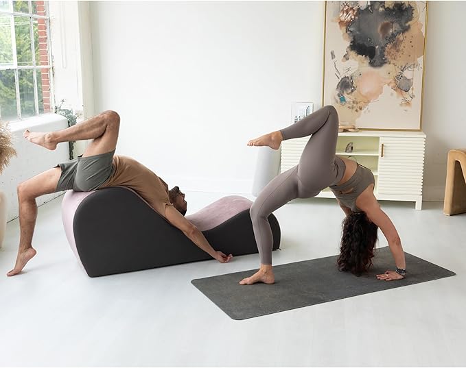 Avana Chakra Yoga Chaise - 2 Adjustable Headrests & Handles with Adjustable Straps, Micro-Velvet/Microloop, Rose & Grey