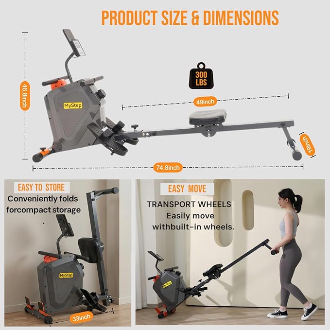 Magnetic Rowing Machine for Home, Quiet Foldable Rower with 8-Level Resistance, 2-in-1 Strength Training, LCD Monitor & Tablet Holder, Full-Body Low-Impact Cardio Workout Equipment (DR1000)