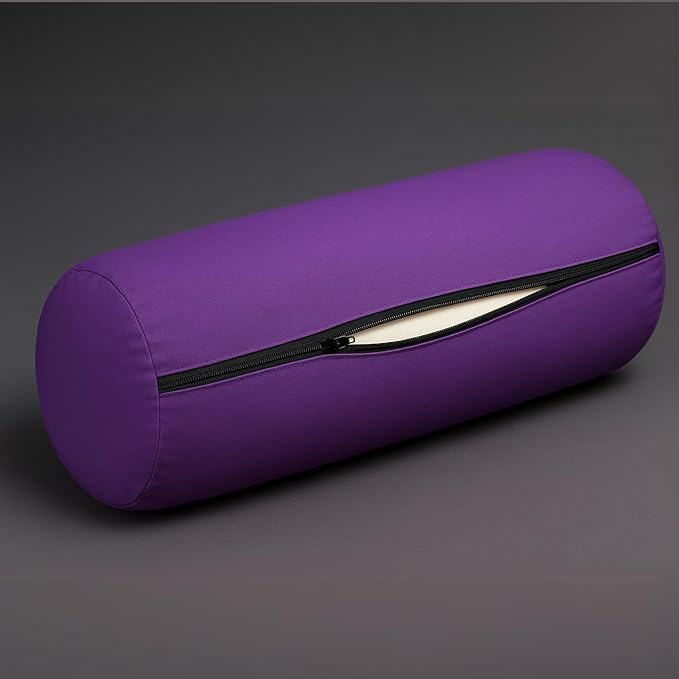 Yogikuti Iyengar Yoga Bolster for Restorative Yoga and Meditation – Lightweight Cotton Support Pillow with Handle for Easy Carry, Versatile for Pose Modification, Balance, Back Relief, and Relaxation (Purple, L 61cm x dia. 23cm)