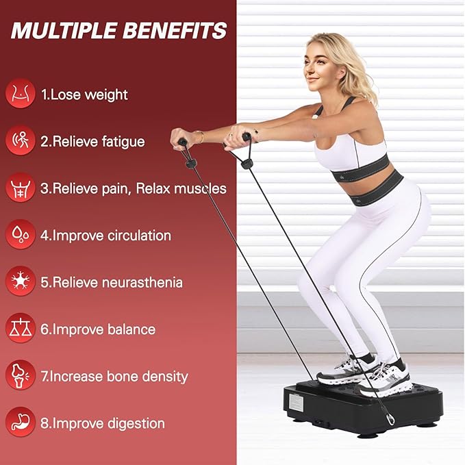 Vibration Plate Exercise Machine, Vibration Plate for Lymphatic Drainage with Remote Control & LCD Display, Vibration Platform with Fitness Resistance Bands for Women Men Weight Loss, 500lbs