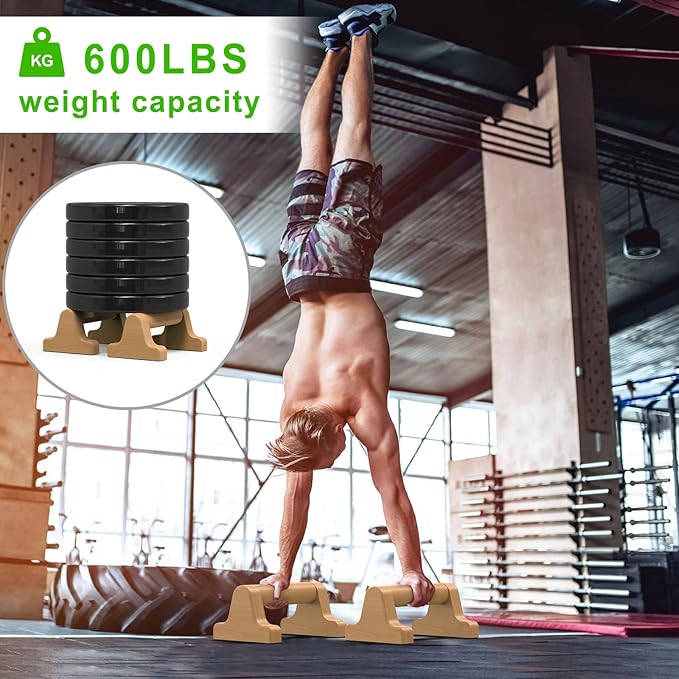 SELEWARE Wood push up bars Parallettes bars Anti-slip Handstand Bars for Calisthenics, Fitness, Floor workouts Solid Wood with Sturdy Metal Bracket, Support 600 lbs