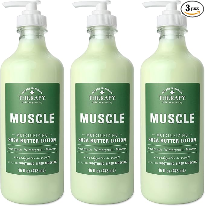 Village Naturals Therapy Muscle Shea Butter Lotion, Eucalyptus Mint Scent, 16 fl oz, Pack of 3
