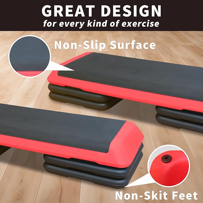 43'' Aerobic Stepper, 4-6-8in Height-Adjustable Exercise Workout Step Platform with 4 Detachable Risers for Home Gym Workout & Training
