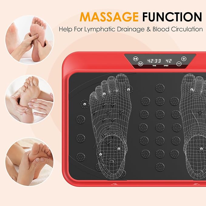Vibration Plate Machine with Resistance Bands, 99 Speed Levels, 450LBS Capacity, Remote Control , Full Body Workout for Weight Loss & Lymphatic Drainage