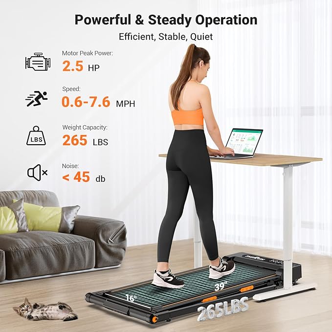 THERUN Walking Pad, 2 in 1 Foldable Treadmills for Home, 2.5HP Under Desk with Handle Bar, 16" Widened Running Belt, with Remote Control & LED Touch Screen