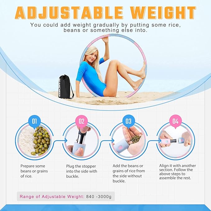 Weighted Detachable Exercise Ring, 2 to 5lb Adjustable, 8 Sections Portable for Indoor and Outdoor, Great for Adults and Beginners, by SEANCHEER