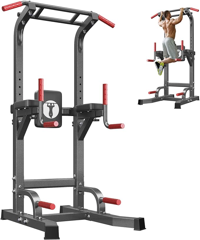 SogesPower Multi-Function Power Tower Pull Up Bar Station Pull Up Dip Station for Home Gym, 10-Level Adjustable Height Pull Up Bar Stand Dip Bar Strength Training Workout Equipment