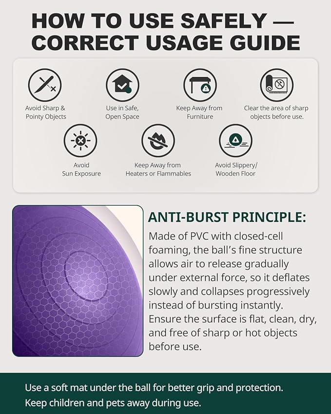 Trideer Exercise Ball for Yoga, Pilates & Fitness – Stability Ball Equipment for Home Gym & Office Chair, Core & Balance Training Accessories, Physical Therapy Equipment, Quick Pump Included, 5 Sizes
