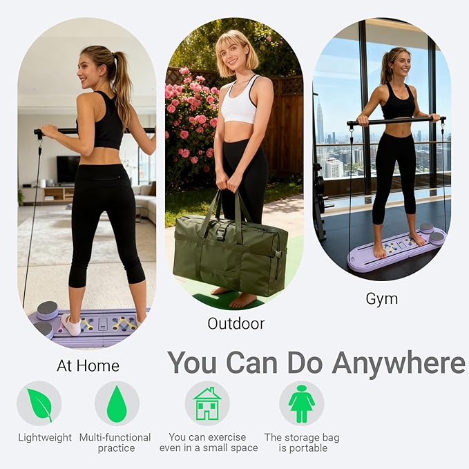 Pilates Reformer,Mini Portable Foldable Pilates Board for Home Workout,Multifunctional Pilates Reformer Sets for Women
