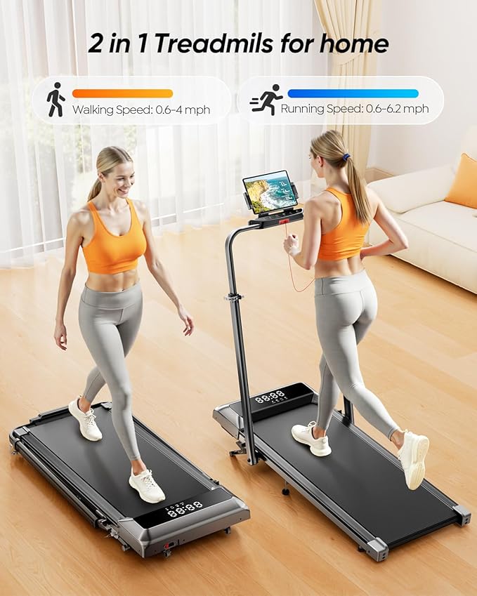 Walking Pad with 12% Incline & Height-Adjustable Handlebar, 5-in-1 Foldable Treadmill for Home & Office, Portable Under Desk Treadmill with LED Display & App Control