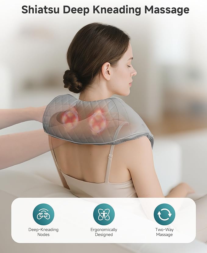 Snailax Cordless Neck Massager with Heat, Rechargeable Shiatsu Neck Back Massager for Pain Relief Deep Tissue, 4D Knead Shoulder Massager Pillow, with Portable Carry Bag, Gifts/Presents for Mom, Dad