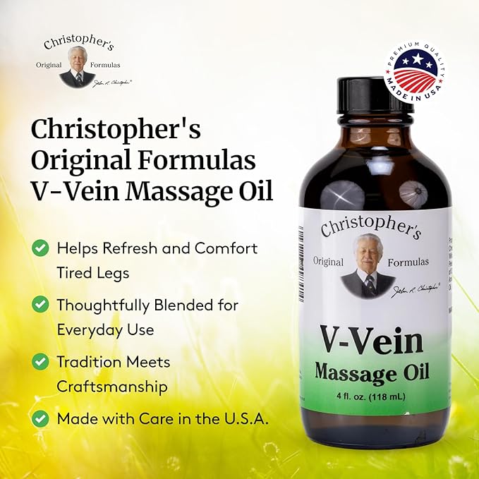 Christopher’s Original Formulas V-Vein Massage Oil, 4 fl oz | Herbal Topical Blend for Skin and Massage Care