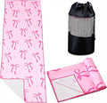 Breling Pink Bow Yoga Mat Towel with Grip Dot Preppy Coquette Bow Non Slip Ultra Absorbent Soft Microfiber Towel Without Hot Yoga Mat 72 x 24 Inch for Pilates Fitness Gym Women Birthday Gifts