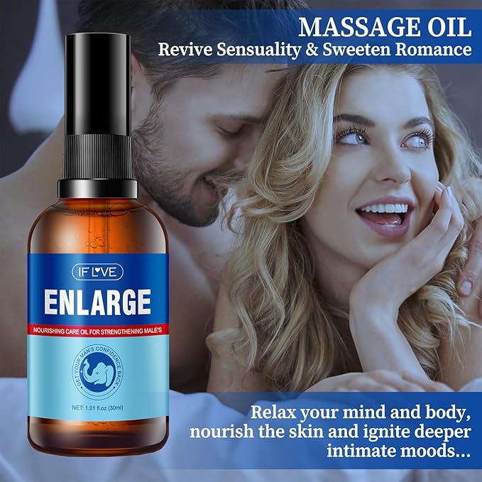 Men's Enlargement Massage Oil - Intimate Areas Revitalising Oil for Male Wellness - 1.01 Fl Oz Per Bottle