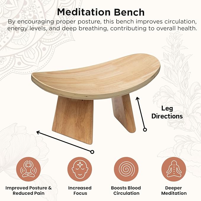 Ergonomic Wooden Meditation Bench - Kneeling Chair for Yoga, Prayer, and Seiza Practice, Portable Comfortable Meditation Stool for Deeper Meditation Mindfulness Posture Support