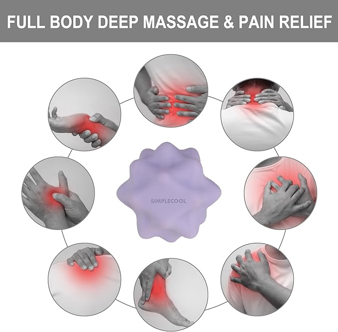 Small Spiky Massage Ball Trigger Point Massage Tool. Solid Bumpy Massager Balls for Deep Tissue Myofascial Release Hand Foot Plantar Fasciitis Pain Relief Knots Acupoint Yoga Fitness 2.2×2.1″(Purple)