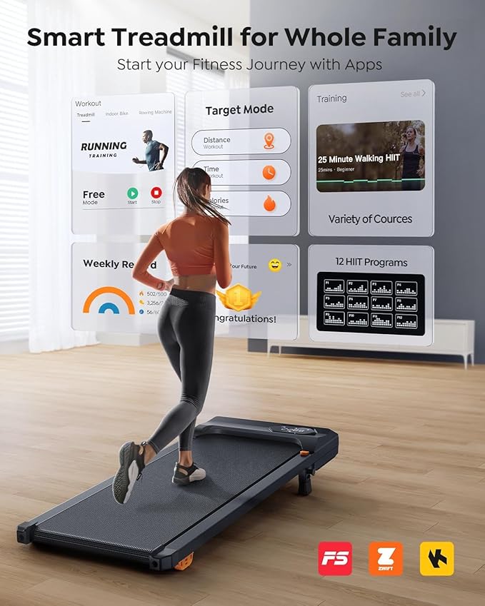 Walking Pad Treadmill with 10% Incline, Under Desk Treadmill, Compact Portable Treadmills for Home Office, 285lbs Capacity, APP/Remote Control, Exercise Anytime, Low-Noise