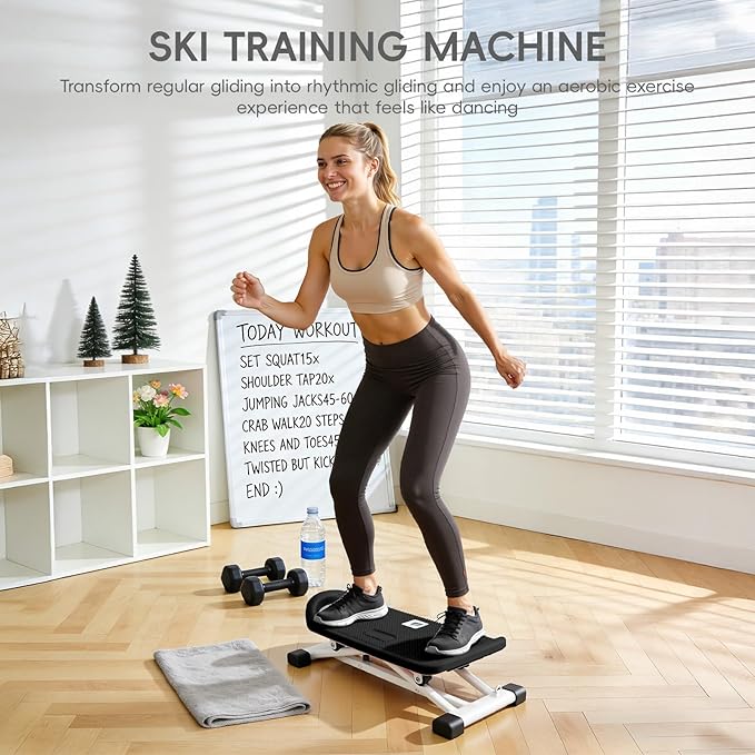 Ski Balancing Machine with LCD Display, Adult Balance Board Trainer Heavy Duty Ski Exercise Machine, Side to Side Core Stability Equipment Low Impact Full Body Cardio Workout Trainer