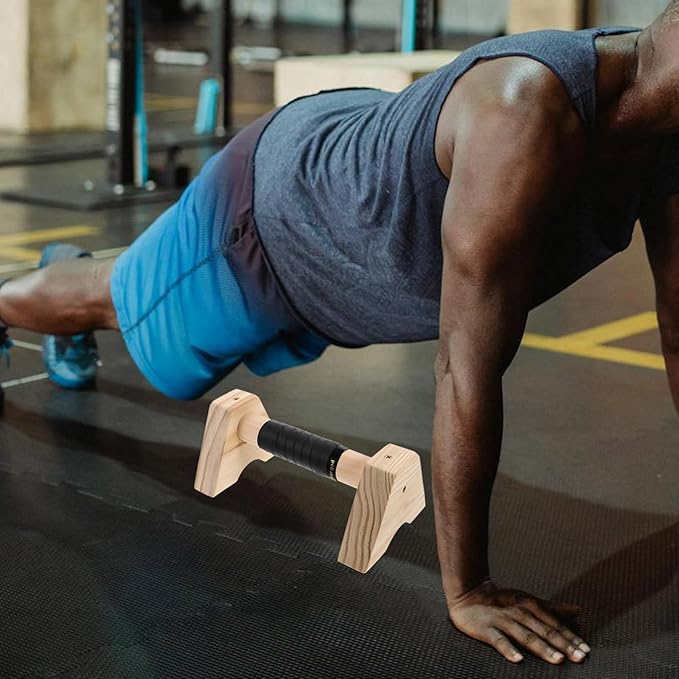 Angoily Wood Pushup Bars Parallettes Strength Training Stands Beech Wood Non-slip Support Fitness Handles for Home Gym Workout Handstand Trainer Men Women