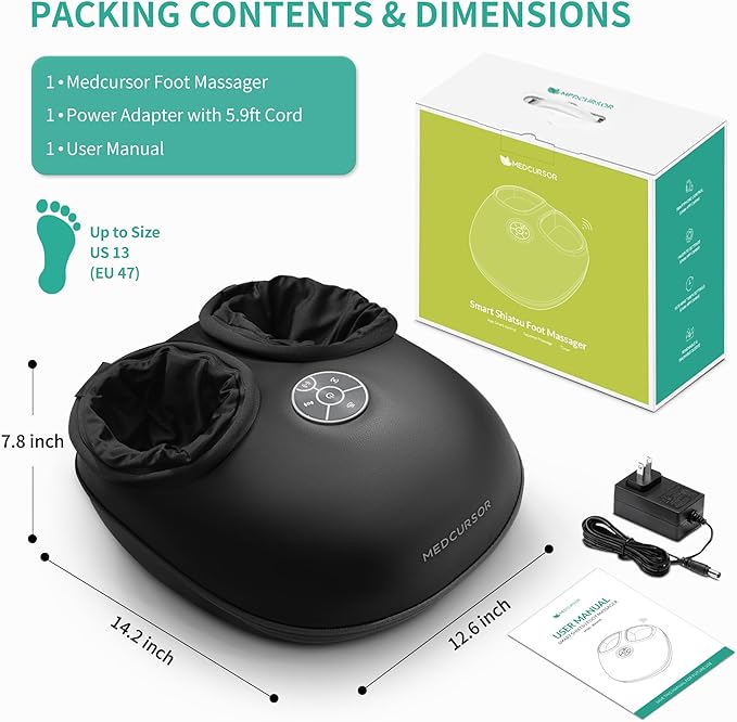 Medcursor Foot Massager with Heat - 2026 Upgraded Shiatsu Deep Kneading Machine, Multi Air Compression Intensity, Smart APP Mobile Remote Control, Feet Massage for Home and Office Use