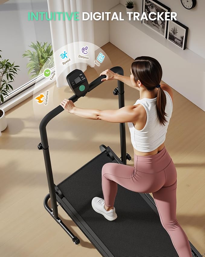 FUNRAY Manual Treadmill Non-Electric - Dual Flywheel & Fixed Incline, Compact Foldable Design for Small Home/Gym, LCD Monitor, Non-Slip Belt & Soft Foam Grips for Walking Jogging