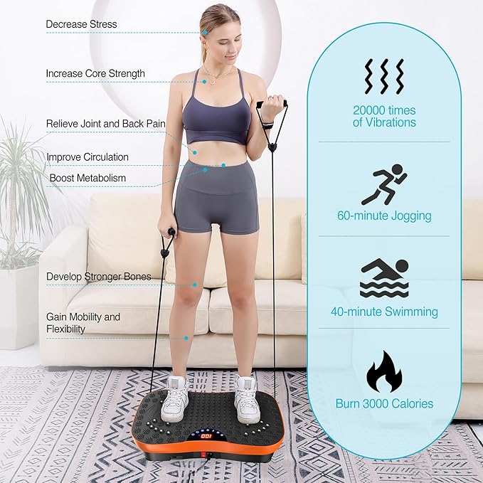 AXV Vibration Plate Fitness Platform Exercise Machine Vibrating Lymphatic Drainage Shaking Workout Full Body Shaker Vibrate Stand Shake Board Sport Gym Pad for Weight Loss Fat Burner for Women Men