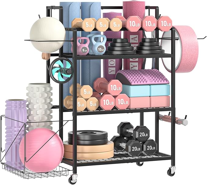 Dumbbell Rack, Utility Weight Storage Racks, Home Gym Storage for Dumbbell Set，Kettlebells，Yoga Mat and Workout Equipment