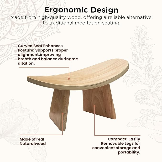 Ergonomic Wooden Meditation Bench for Seiza & Yoga Practice - Natural Portable Kneeling Seat for Travel & Prayer
