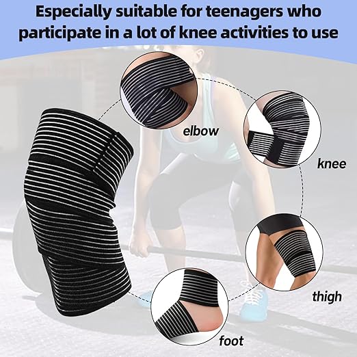 Knee Wraps – 2 PCS 150×7.5cm Elastic Knee Wrap for Women, Thigh Compression Sleeve for Workouts, Adjustable Compression Bandages for Legs, Support for Squats and Training