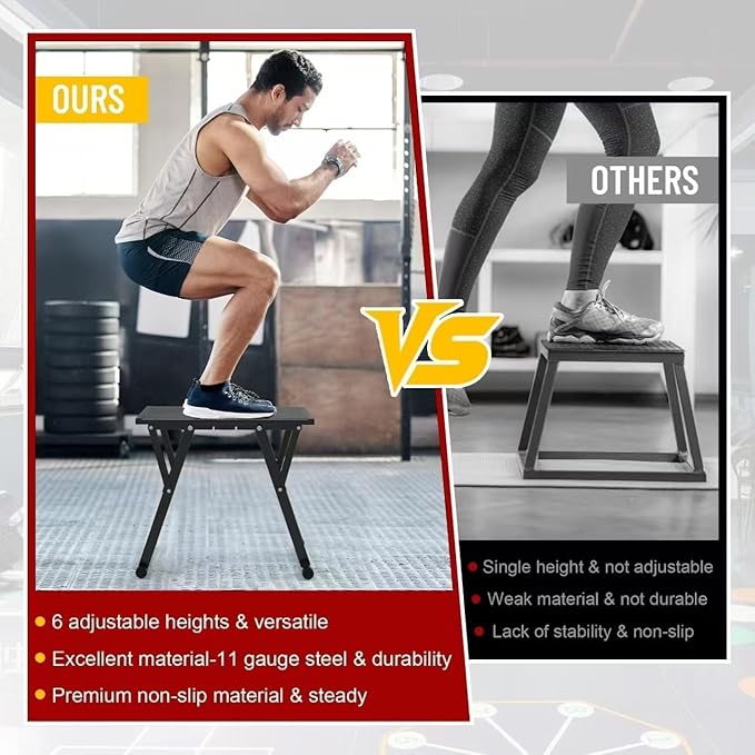 GanFindX Adjustable Steel Plyometric Box，Six Height Settings 12''-26'' Steel Plyo Box Home Gym Jump Trainer for Fitness Exercise Agility Stamina Conditioning Strength Training
