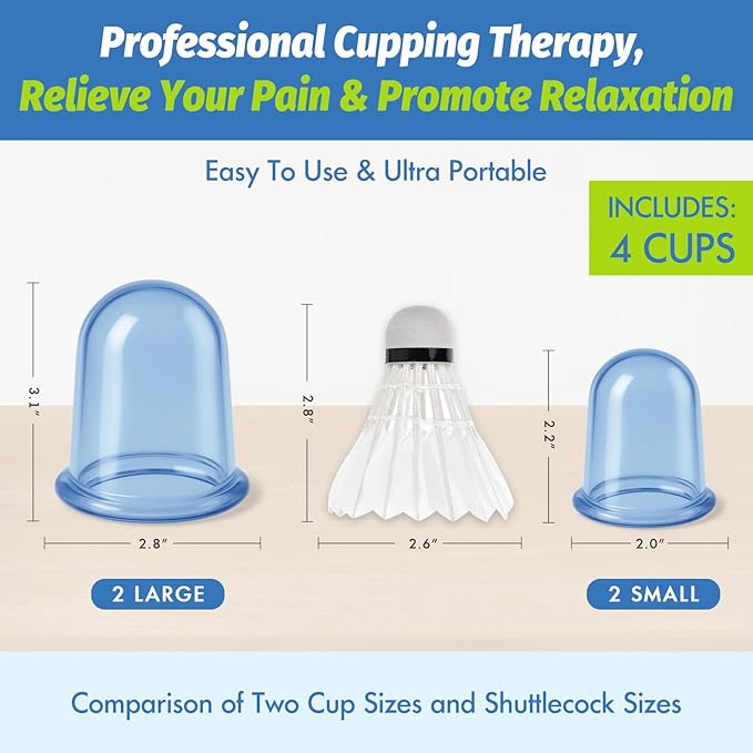 ELERA Silicone Cupping Therapy Sets, Cellulite Reduction Vacuum Cup - Cupping Kit for Massage Therapy (4 Cups)