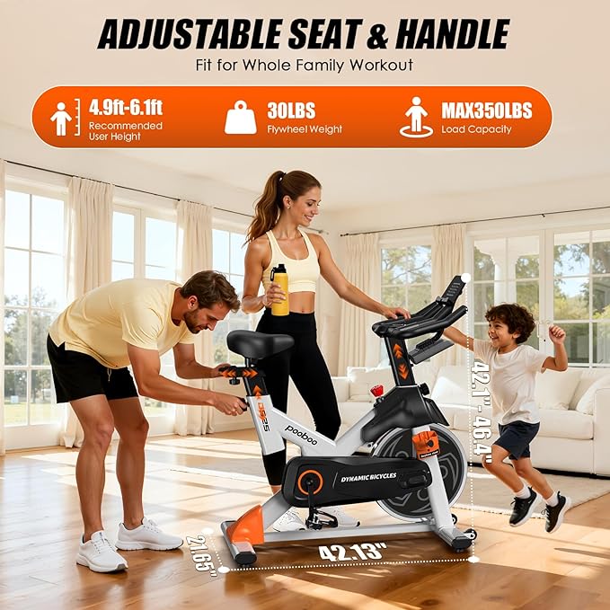 pooboo Exercise Bike, Adjustable Magnetic/Brake Pad Resistance Silent Belt Drive, Indoor Cycling Bike for Home Cardio, Fitness Stationary Bike with 350lbs/300lbs Weight Capacity &Upgraded Version Seat Solid Build 1
