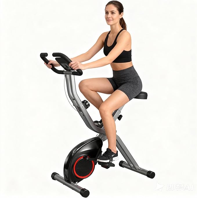 Foldable Exercise Bike for Small Apartments, Stationary Bikes for Home, Indoor Portable Cycling Bike with 16-Level Magnetic Resistance, 260LBS Capacity, 5.5 LBS Flywheel, for Small Space Workout 816