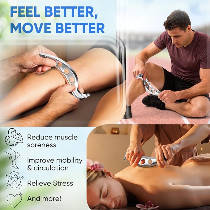 Professional Muscle Scraper Tool – Medical-Grade 304 SS IASTM & Gua Sha Scraping Tool – Ergonomic Fascia Mobilization Instrument for Soft Tissue Massage & Manual Bodywork – Emollient Balm Included