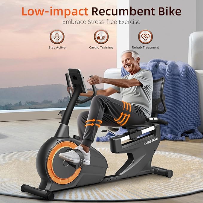 Recumbent Exercise Bike for Home, Magnetic Staionary Bike for Seniors/Adults with Adjustable Seat, 8-level Resistance, 350LB Capacity, LCD Monitor & Pulse Sensors