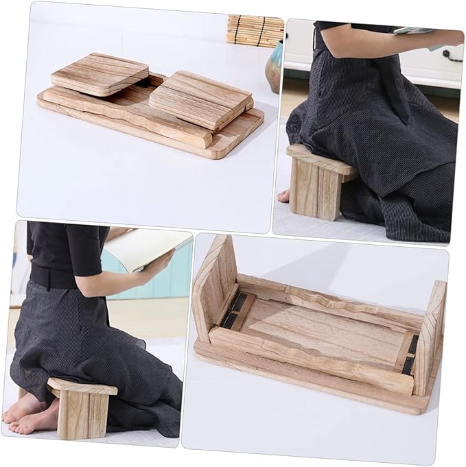 ibasenice Wood Meditation Bench Folding Legs Ergonomic Kneeling Stool for Zen Practice Tea Ceremonies and Household Use Non-Skid Design Portable Wooden Seat