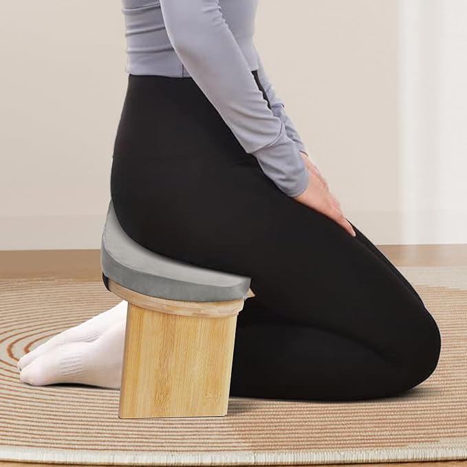 Meditation Bench, Bamboo Meditation Seat, Meditation Chair with Cushion, Folding Prayer Bench, Non-Slip & Lightweight