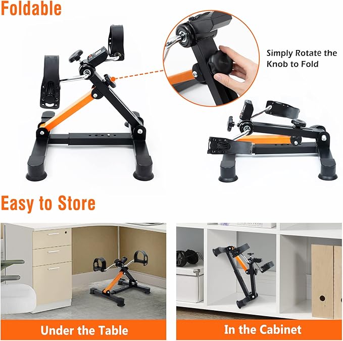 Under Desk Bike Pedal Exerciser, GOREDI Foldable Cycle Exercise Bike for Office, Upper & Lower Peddler Exerciser for Seniors with LCD Display, Fitness Folding Exerciser Peddler for Arm & Leg Workout