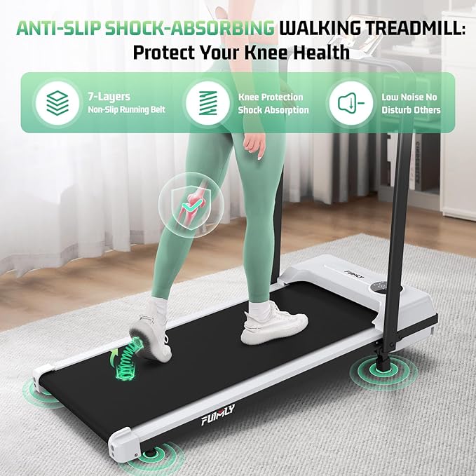 FUNMILY Upgrade Walking Pad Folding Treadmill with 12%/15% & Handle Bar, 3.5HP Foldable Under Desk Compact Treadmills for Home/Office/Gym, 400+lb Capacity, Shock Absorption