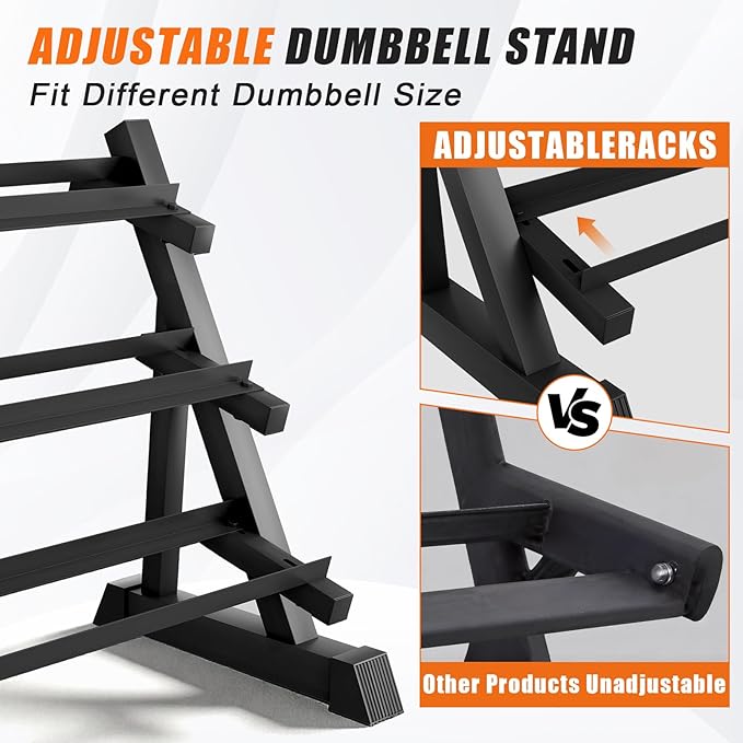 Dumbbell Rack 3-Tier Adjustable Dumbbell Rack Suitable for Dumbbells, Kettlebells, and Other Compact Weights Space-Saving Dumbbell Storage Rack - 1000LBS Capacity